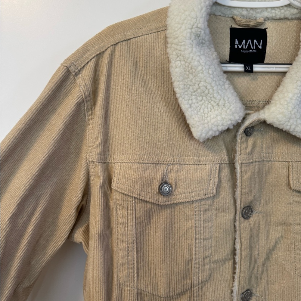 Boohoo Mens Tan Lightweight Sherpa Collar Jacket